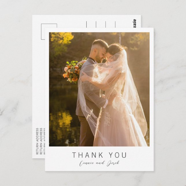Postal Simple Photo Modern Wedding Thank You (Anverso / Reverso)