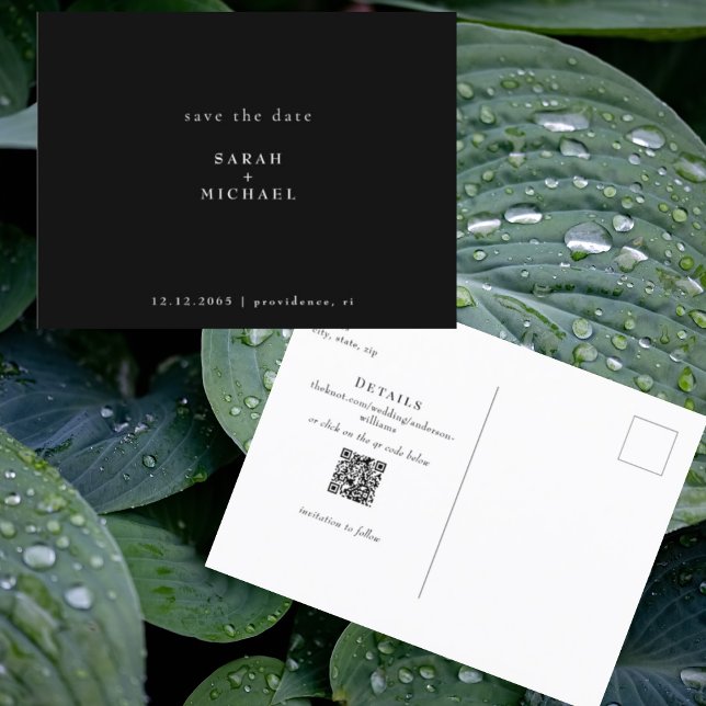 Postal Simple QR Code Boda Blanco y Negro Save the Date  (Subido por el creador)