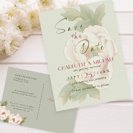 Postal Simple Rustic Save the Date Rubor Peony Boda P