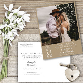 Postal Simple Sandy Tan Wedding Salven la foto de la fech