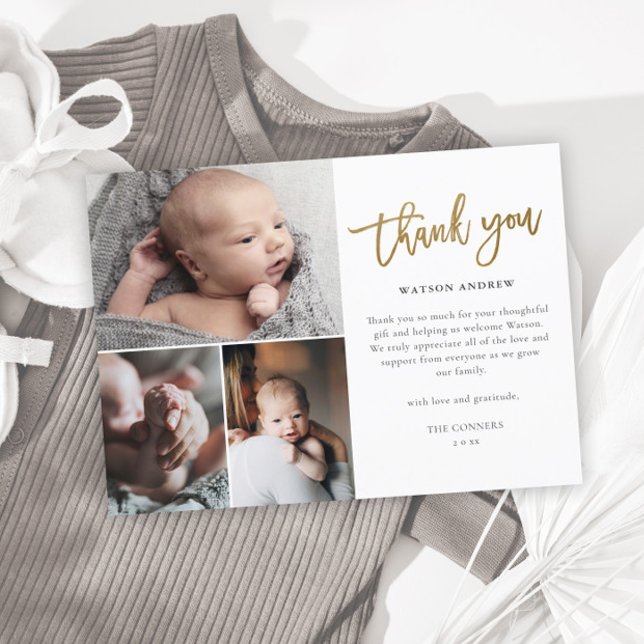 Postal Simple Script 3 Photo Collage Baby Thank You (Subido por el creador)