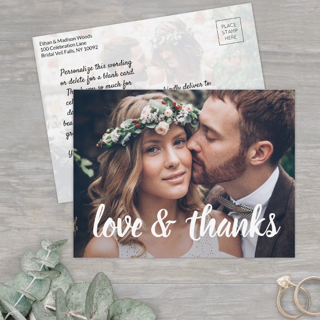Postal Simple Script Love & Gracias 2 Photo Boda (Subido por el creador)