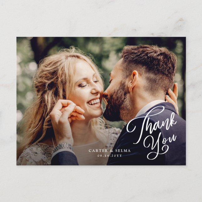 Postal Simple Script Photo Agradecimiento de Boda (Anverso)