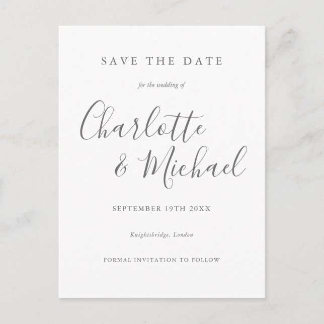Postal Simple Script Photo Wedding Save the Date (Anverso)
