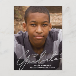 Postal Simple Script Plata Superposición Foto Graduación