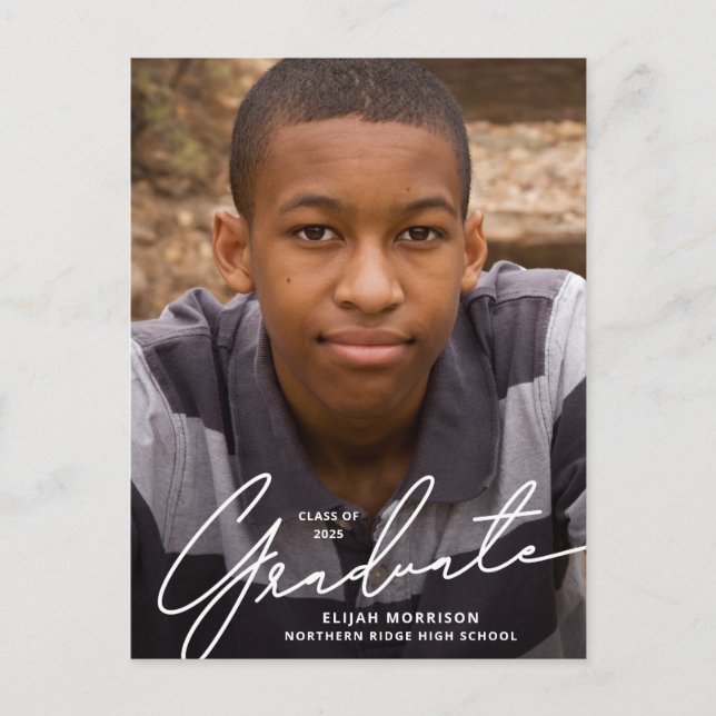 Postal Simple Script Superposición de Foto Blanca Graduac (Anverso)