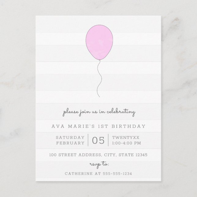 Postal Simple Shabby Chic Gray & Purple Balloon Cumpleaño (Anverso)