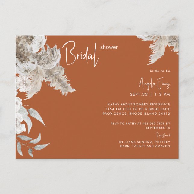 Postal Simple terracota Bridal Shower (Anverso)