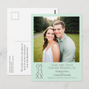 Postal Simple Verde Menta Boda Guardar la Fecha Foto