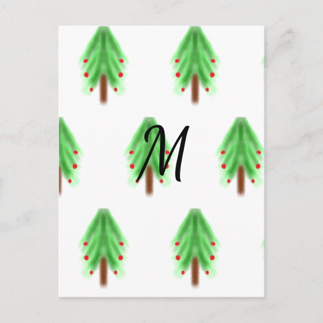 Postal Simple watercolor Christmas pattern add monogram  (Anverso)