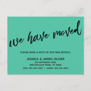 Postal Simple We've Moved Casual Handwriting Biscay Verde