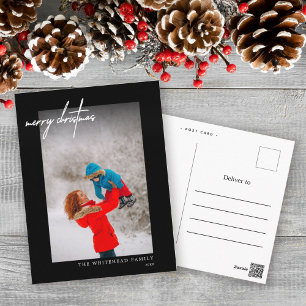 Postal Simple White Merry Christmas Photo Black