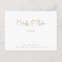 Postal Simple y elegante boda blanca moderna salva la fec