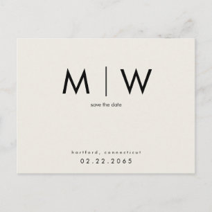 Postal Simple y elegante Save the Date monograma negro be