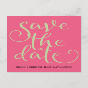 Postal Simple Y Moderna Boda Verde Rosa Salva La Fecha