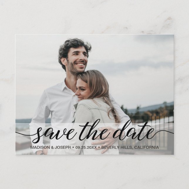 Postal Simple y moderno Save the Date Engagement Photo (Anverso)