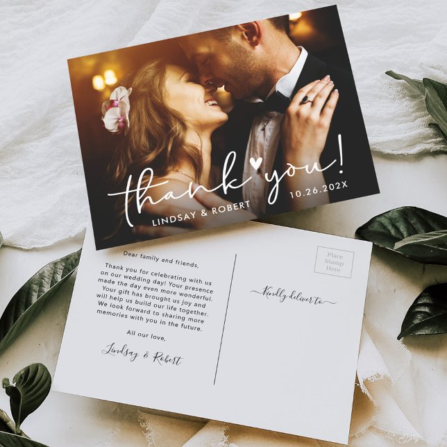 Postal Simplemente Moda Script Boda Foto Gracias (Subido por el creador)