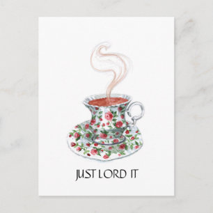 Postal Simplemente señorearlo, eslogan de té, taza de té 