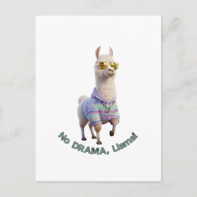 Postal ¡Sin Drama, Llama! – Llama Divertida y Relajada (Anverso)