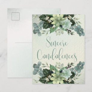 Postal Sincero pésame Suculentas pintadas con acuarela