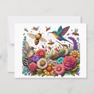 Postal Sinfonía de flores y vuelos