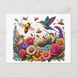 Postal Sinfonía de flores y vuelos