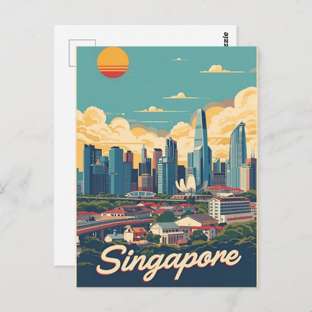 Postal Singapore city retro Skyline (Anverso / Reverso)