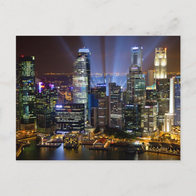 Postal Singapur downtown ciudad por la noche (Anverso)