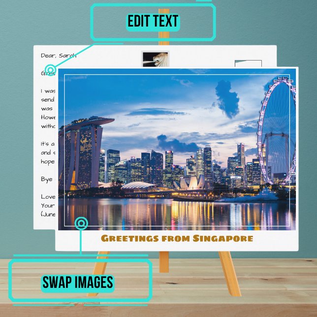 Postal Singapur Volante y Marina Bay Sands moderno (Please enjoy our postcard and see the others in the collection.)