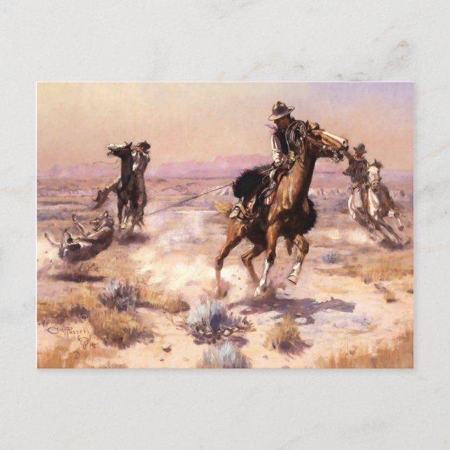 Postal “Singlehanded” Arte Occidental de Charles M Russel (Anverso)