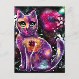 Postal Singular Resumen Floral Kitty Cat Negro Rosa