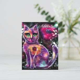Postal Singular Resumen Floral Kitty Cat Negro Rosa