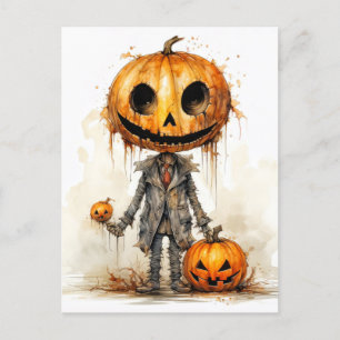 Postal Siniestro hombre gótico de calabaza de Halloween