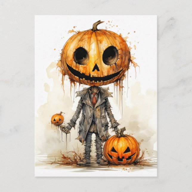 Postal Siniestro hombre gótico de calabaza de Halloween (Anverso)
