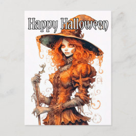 Postal Sinister Salem Witch Ilustracion Feliz Halloween