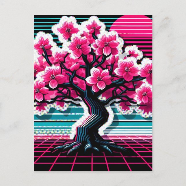 Postal Sinthwave 803 del árbol de flores de cerezo (Anverso)