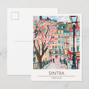 Postal Sintra Portugal Ilustración de Arte Vintage de Via