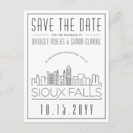 Postal Sioux Falls Boda Estilizado Skyline Guardar la fec