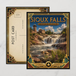 Postal Sioux Falls Dakota del Sur Arte Deco Dorado Vintag