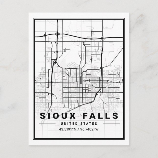 Postal Sioux Falls South Dakota EE.UU. Mapa de la ciudad  (Anverso)