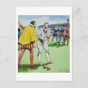 Postal Sir Francis Drake (1540/3-96) jugando bolos, de