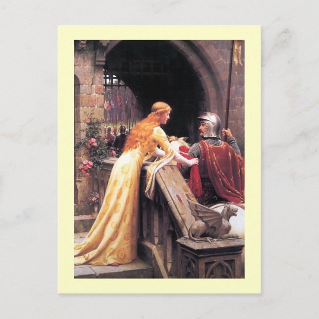Postal Sir Lancelot y Guinevere en las escaleras (Anverso)