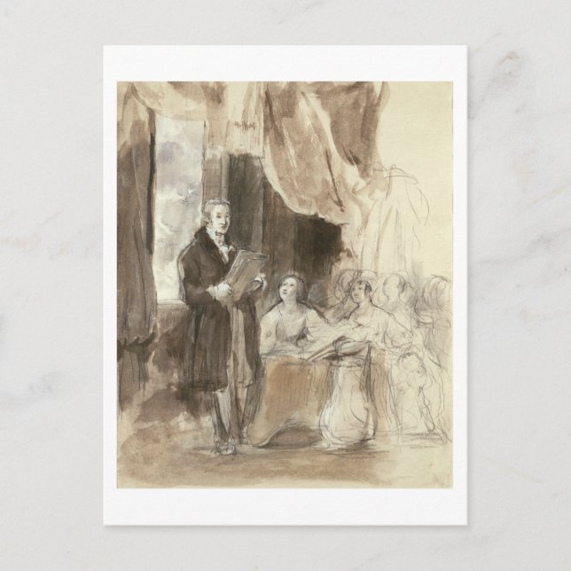 Postal Sir Robert Peel leyendo a la Reina Victoria (Anverso)