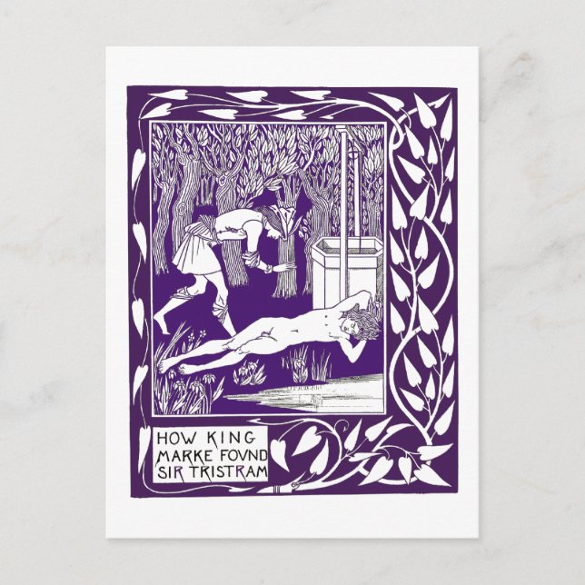 Postal Sir Tristram por el Ilustracion Aubrey Beardsley (Anverso)