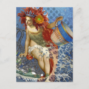 Postal Sirena Acuario Arte Gótico Azul