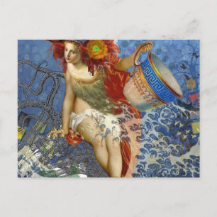 Postal Sirena Acuario Arte Gótico Azul
