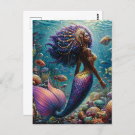 Postal Sirena Africana Con Pelo Púrpura