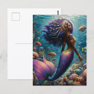 Postal Sirena Africana Con Pelo Púrpura