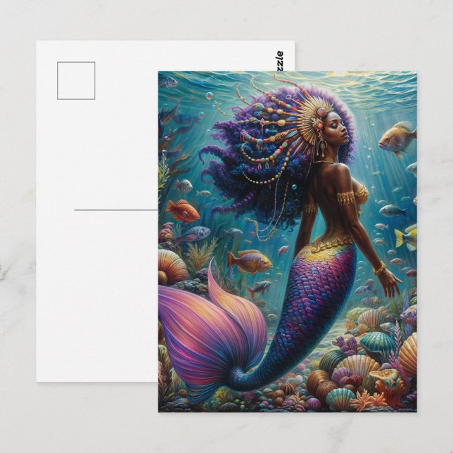 Postal Sirena Africana Con Pelo Púrpura (Anverso / Reverso)