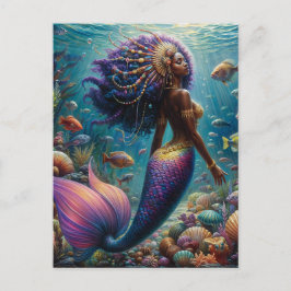Postal Sirena Africana Con Pelo Púrpura
